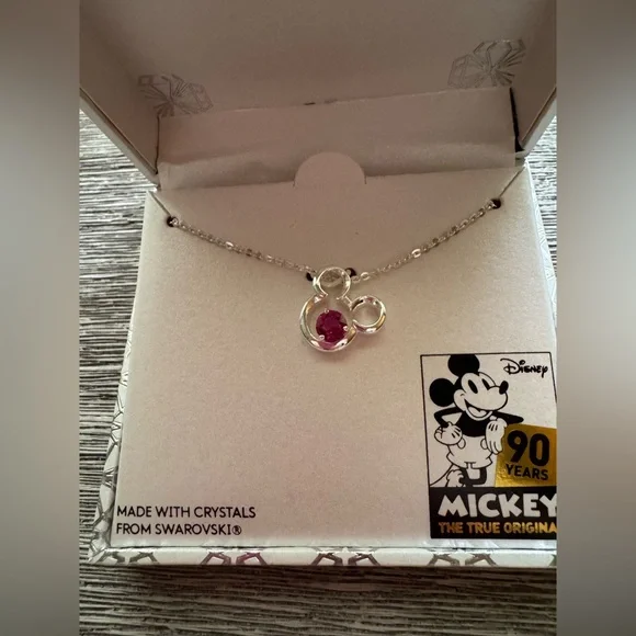 Disney Mickey’s 90th Birthday Silver Plated Necklace w/Swarovski Crystal - NWT - Picture 2 of 4